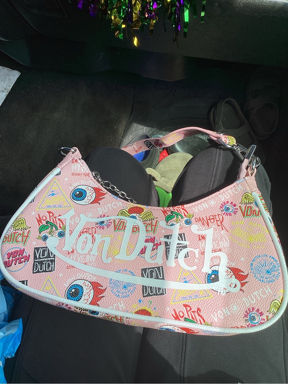 Von Dutch Pink Graphic Logo Shoulder Bag
